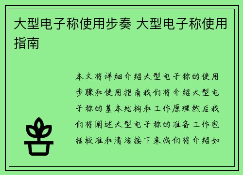 大型电子称使用步奏 大型电子称使用指南